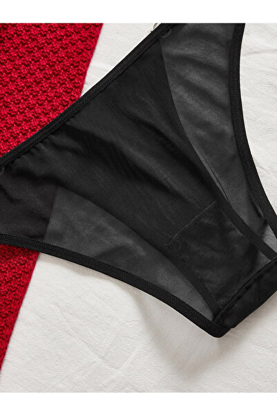 Liona Siyah Renk Astarı Pamuklu Halkalı Likralı Tül Kadın Bato Külot