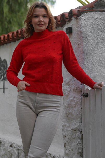 Chiccy Red Turtleneck Long Sleeve Polka Dot Knitwear Sweater 60 55