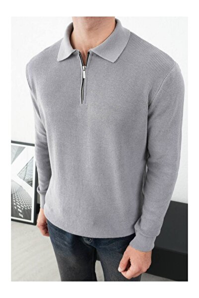 perasttesktil Men's Zippered Shirt Collar Knitwear