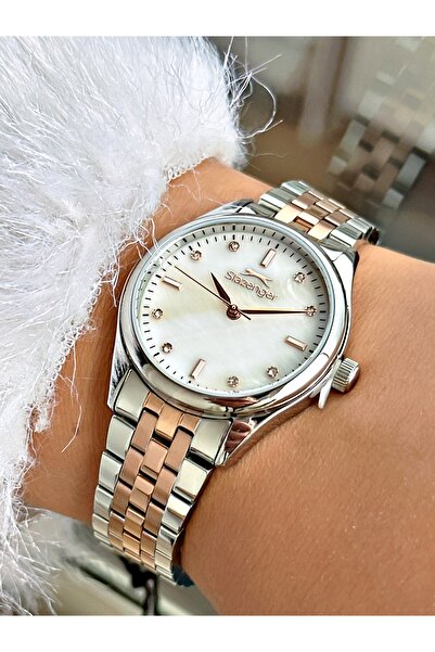 Slazenger Steel Band Steel Case 5 Atm Water Resistant Silver-Copper Color Women Wristwatch 2528Mr