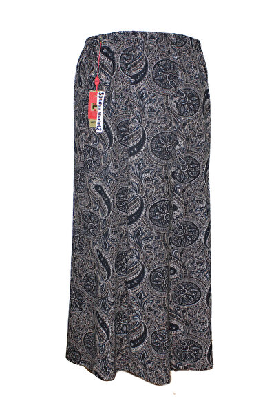 HESNA Women's Floral Pattern Oversized Size 8 Piece Elastic Seasonal Black Skirt