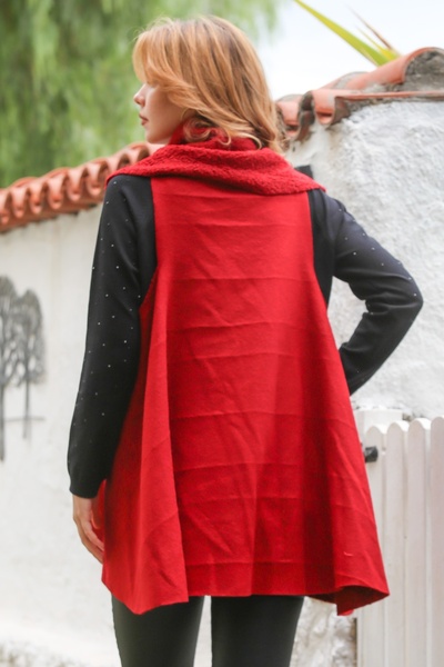 Chiccy Italian Red Shawl Collar Sleeveless Casual Boucle Woven Vest 80 65