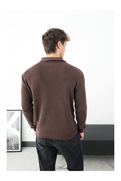 perasttesktil Ανδρικό πλεκτό πουκάμισο με φερμουάρ και γιακά