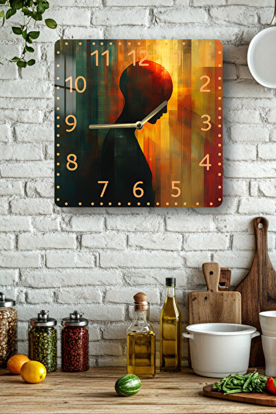 kutuTR Abstract Silhouette Themed Tempered Glass Square Clock 33X33 cm Size Uv Printing - Kcs068