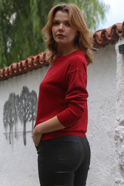 Chiccy Red Round Neck Long Sleeve Thin Glitter Knitwear Sweater 65 62