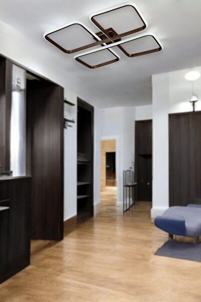 Luzarana Specula Modern Tasarım Kahve Renk Yemek Masası Üstü - Mutfak - Salon Beyaz Işıklı Led Avize