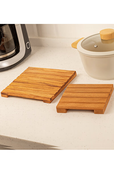 Decoplay Doğal Ahşap İkili Nihale Seti | Tencere Tava Çaydanlık Altlığı 2'li Set | El Yapımı Mutfak Altlığı