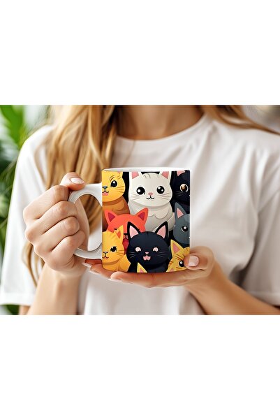 Beramussa كوب ملون بنقشة قطة – كوب قهوة وشاي بوجه لطيف - هدية