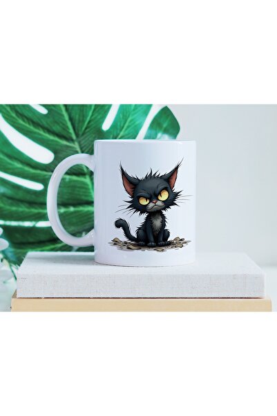 Beramussa كوب القط الأسود الغاضب - تصميم مضحك على شكل قطة - هدية لمحبي القطط