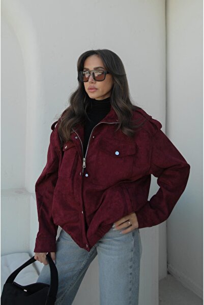Havoş Burgundy Premium Fabric Leather Suede Jacket
