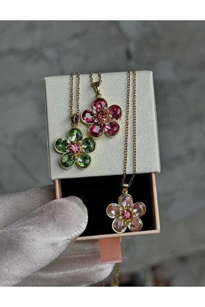 Bubbleatelier Yesil çiçek gold detaylı kolye