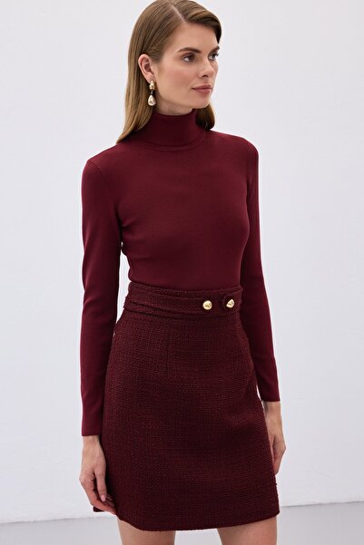 Sateen Tam Balıkçı Triko - Bordo