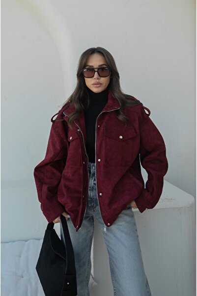 Havoş Burgundy Premium Fabric Leather Suede Jacket