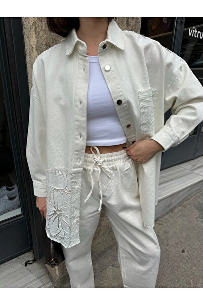 MİA NOURA Women's Denim Shirt Jacket with Special Design on the Front and Back