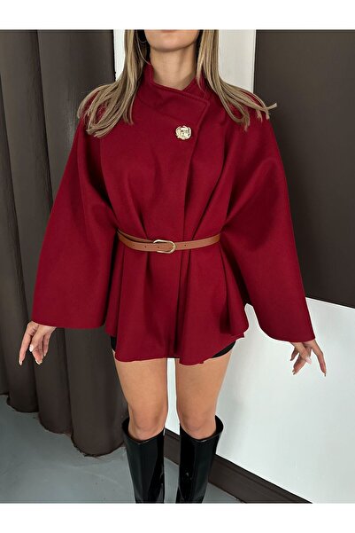 aytenli Stand-Up Collar, Fits up to Size S-Xl, Buttoned Belted, Wrap-Around Sleeve, Imported Cashmere Poncho