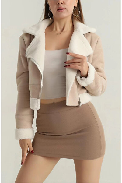 Zerenyus Κοντό παλτό με επένδυση από γούνα εσωτερικά και σουέτ εξωτερικά, μπεζ