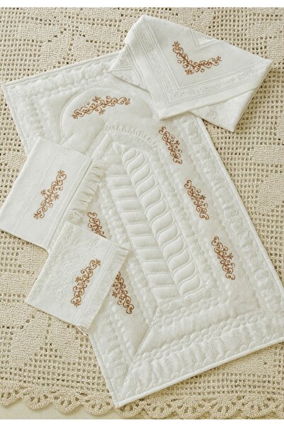 KARDE ÇEYİZ Çeyizlik Seccade Seti - 4'lü Kupon Seccade Seti - İşleme Seccade Seti - Seccade