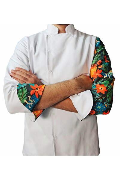 Ant Rotagrup Üniforma ve İş Elbiseleri Chef Jacket Patterned Unisex Snap Fastener Long Sleeve Chef Cook Kitchen Jacket Ornamental Patterned