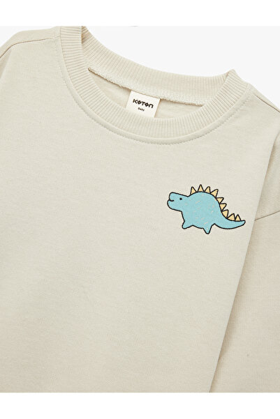 Koton Uzun Kollu Bisiklet Yaka Dinozor Baskılı Pamuklu Sweatshirt