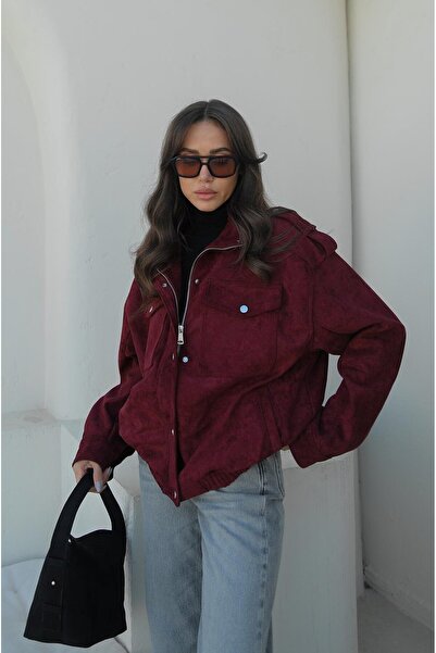 Havoş Burgundy Premium Fabric Leather Suede Jacket