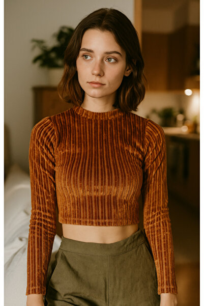 bright moon Women's Corduroy Blouse Crop