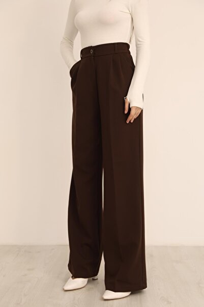Hazel Kadın Kahverengi Arkası Lastikli Palazzo Pantolon