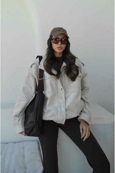 Havoş Stone Color Premium Fabric Leather Suede Jacket