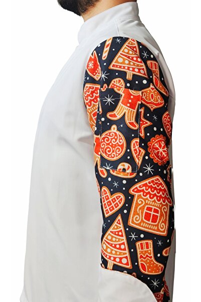 Ant Rotagrup Üniforma ve İş Elbiseleri Chef Jacket Patterned Unisex Snap Fastener Long Sleeve Chef Cook Kitchen Jacket Cookie Patterned