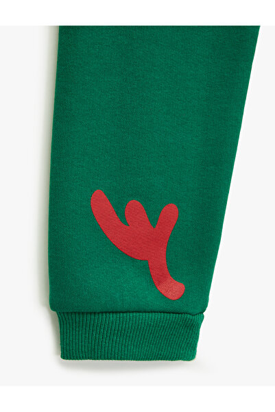 Koton New Year's Jogger Sweatpants with Tie-Up Waist and Print Detail