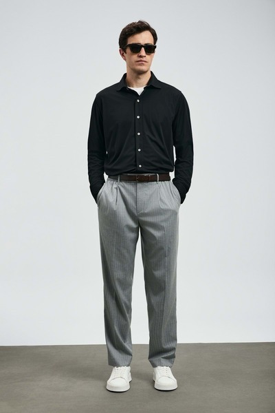 Lufian 112010668 Carl Ανδρικό πουκάμισο Basic Ανδρικό πουκάμισο Regular Fit ΜΑΥΡΟ