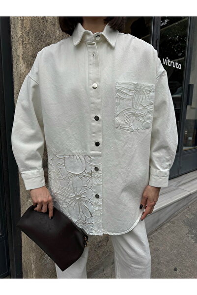 MİA NOURA Women's Denim Shirt Jacket with Special Design on the Front and Back