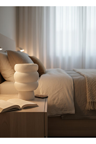 Tuby Store Swirl Charm Serisi Abajur - Dekoratif Aydınlatma - Gece Lambası - Masaüstü Lamba - Beyaz Abajur