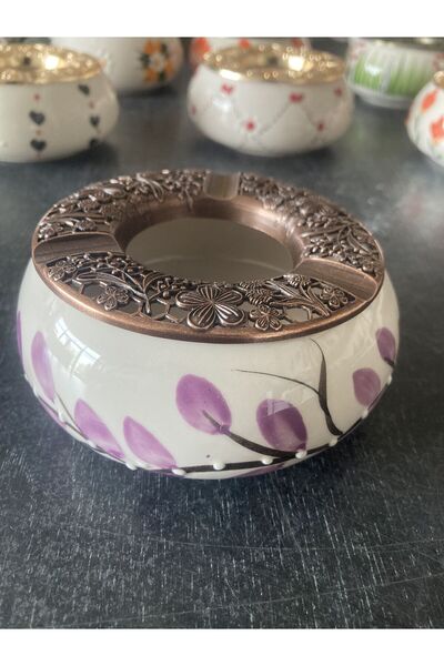 RGS HOMELİFE Handmade Ashtray with Flower and Fruit Patterns with Lid, Decorative Gift Presentation Tray
