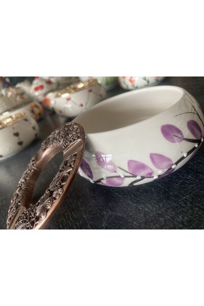 RGS HOMELİFE Handmade Ashtray with Flower and Fruit Patterns with Lid, Decorative Gift Presentation Tray