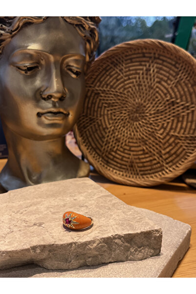 nunu takı خاتم برتقالي على شكل نجمة مرصع بالأحجار