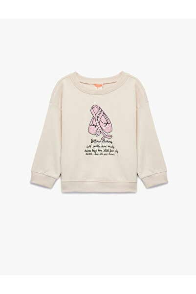 Koton Памучен суитшърт с дълъг ръкав и кръгло деколте