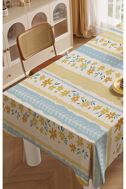 ALAMODECOR Blue Yellow Striped Floral Vintage Pattern Special Design Tablecloth