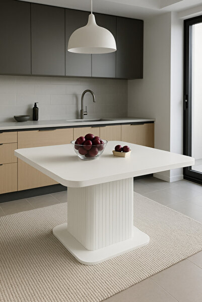 Arvessohome Kuzey 90x90x75cm (36MM KALIN KENARLI) Kare Beyaz Sütunlu Mutfak M...