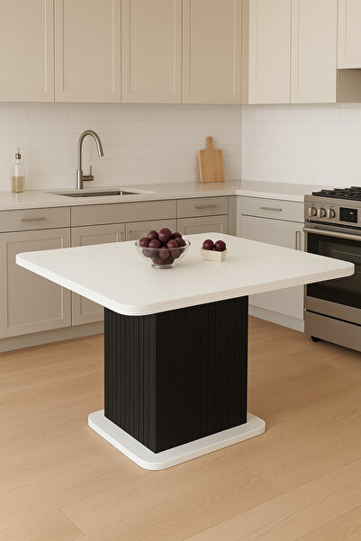 Arvessohome Kuzey 90x90x75cm (36MM KALIN KENARLI) Kare Beyaz Sütunlu Mutfak M...