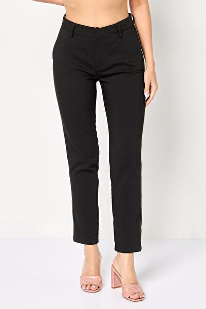 Reiko Women Cigarette Fit Plain Dress Pants, Black