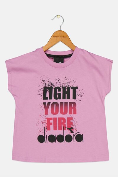 Diadora تي شيرتات مطبوع بأكمام قصيرة ورقبة دائرية للبنات الصغار، مجموعة وردية