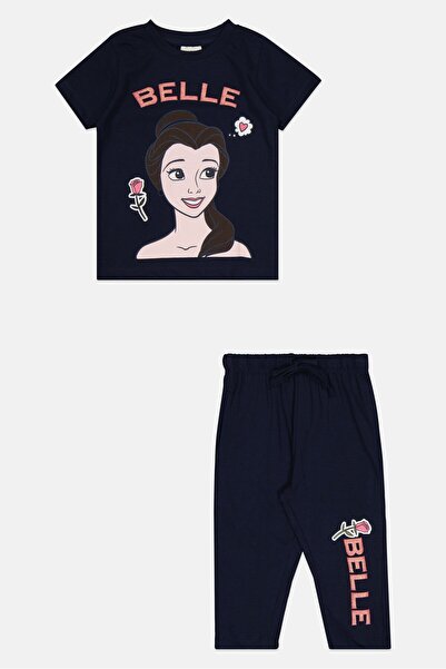 DİSNEY PRİNCESS Kids Girl 2 Pcs Graphic Print Top And Bottom Set, Navy