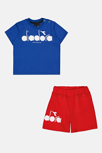 Diadora Toddlers Boy 2 Pieces Brand Logo Top And Bottom Set, Red/Blue