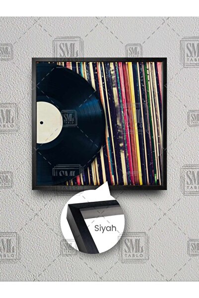SML TABLO Nostaljik Gramafon Taş Plak Eski Müzik Nostalji Dekor Çerçeveli Kar...