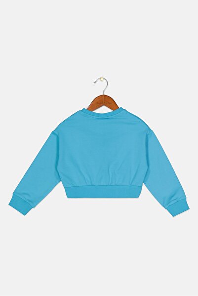Gaelle Paris Kids Girl Crew Neck Long Sleeve Brand Logo Sweatshirt, Turquoise