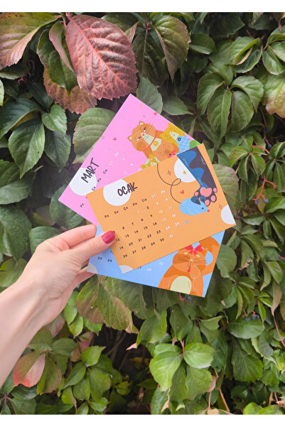 Miko Miko Şeyler 2026 Kedi Temalı Ahşap Standlı Masa Takvimi