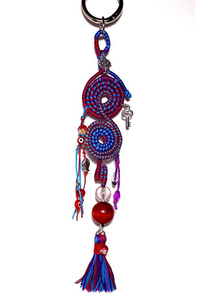 She Sells El Yapımı Bereket Charmı – Nazar Boncuklu, Anahtarlı ve Balık Figürlü Püsküllü Çanta Süsü