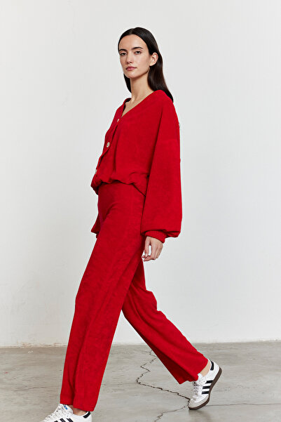 FACETTE Towel Fabric Trousers Red