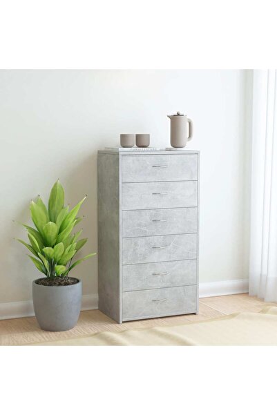 vidaxl خزانة جانبية بستة أدراج، لون رمادي خرساني، 50×34×96 سم، خشب هندسي