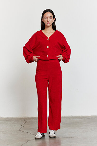 FACETTE Towel Fabric Trousers Red